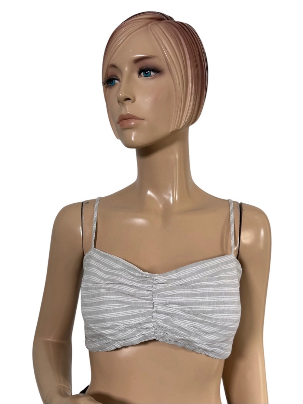 Dynamite Striped Linen Cotton Ruched Crop Cami Top Gray White Size Large